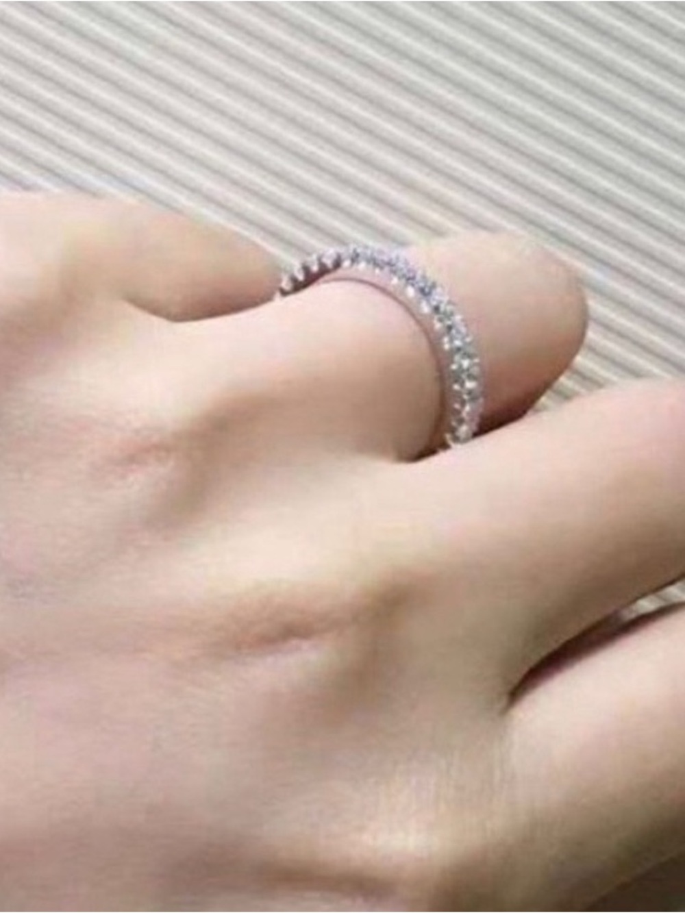 Elegant Silver Crystal Eternity Ring - Pink Accent